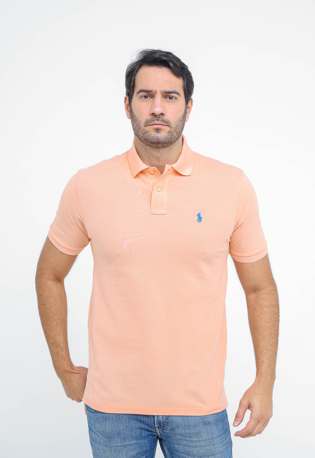 POLO RALPH LAUREN CUSTOM FIT - PONEY AZUL - SALMÃO
