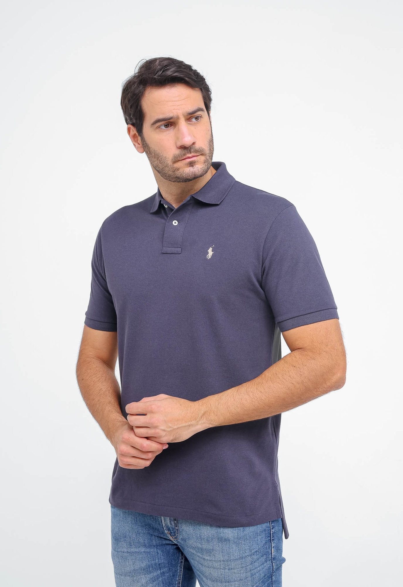 POLO RALPH LAUREN CUSTOM FIT - PONEY CINZA - AZUL MARINHO