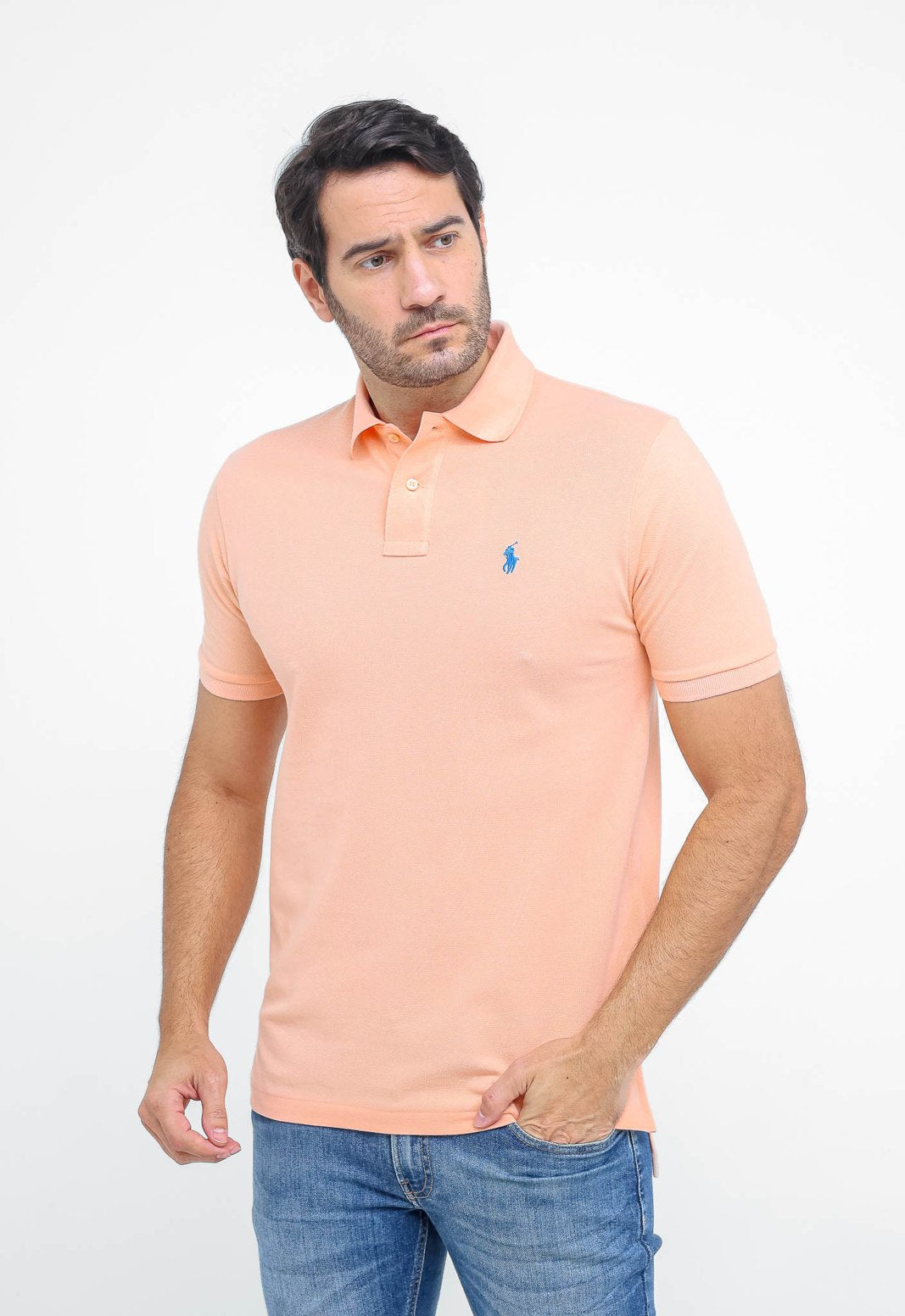 POLO RALPH LAUREN CUSTOM FIT - PONEY AZUL - SALMÃO