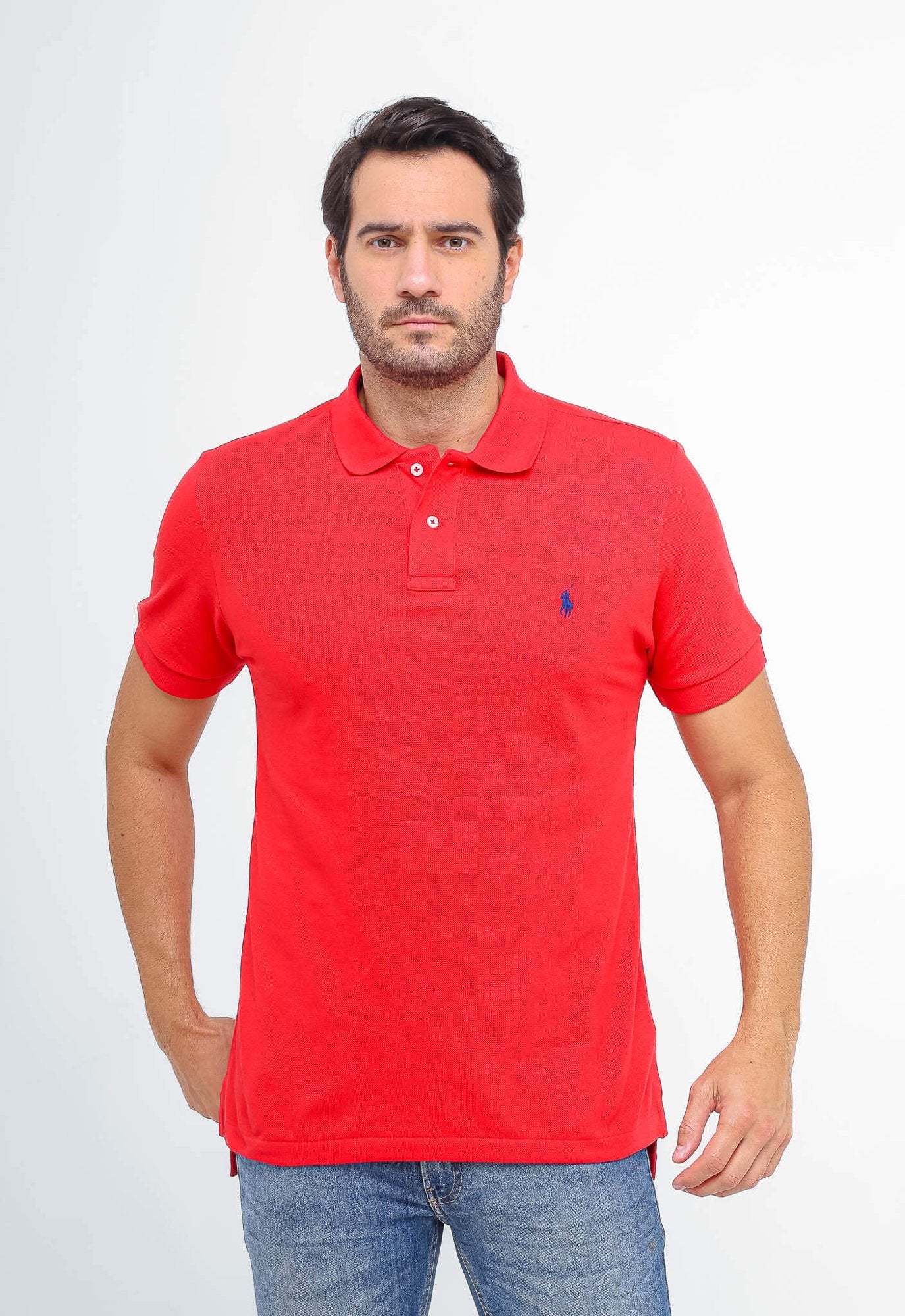 POLO RALPH LAUREN CUSTOM FIT - PONEY MARINHO - VERMELHO