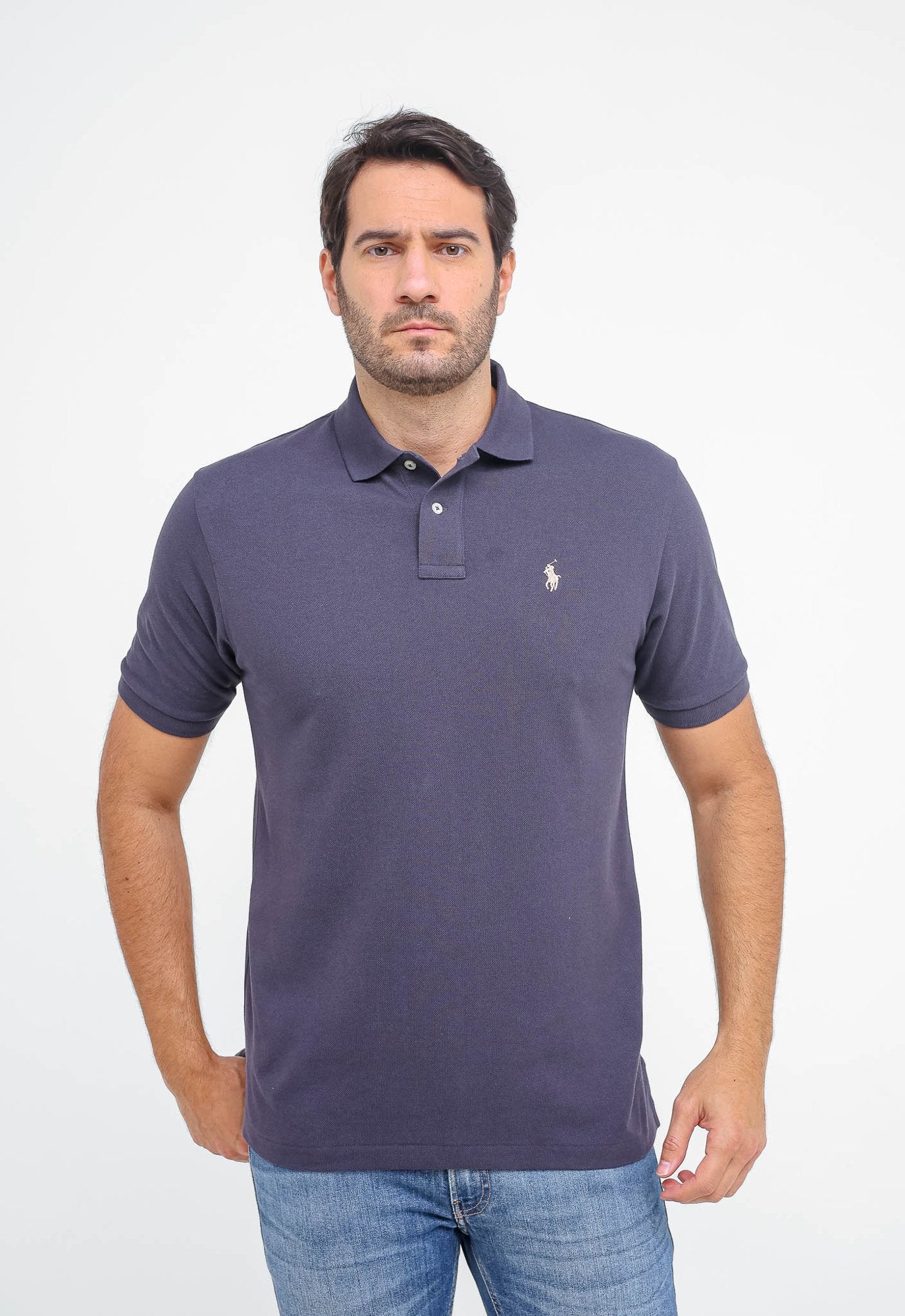 POLO RALPH LAUREN CUSTOM FIT - PONEY CINZA - AZUL MARINHO
