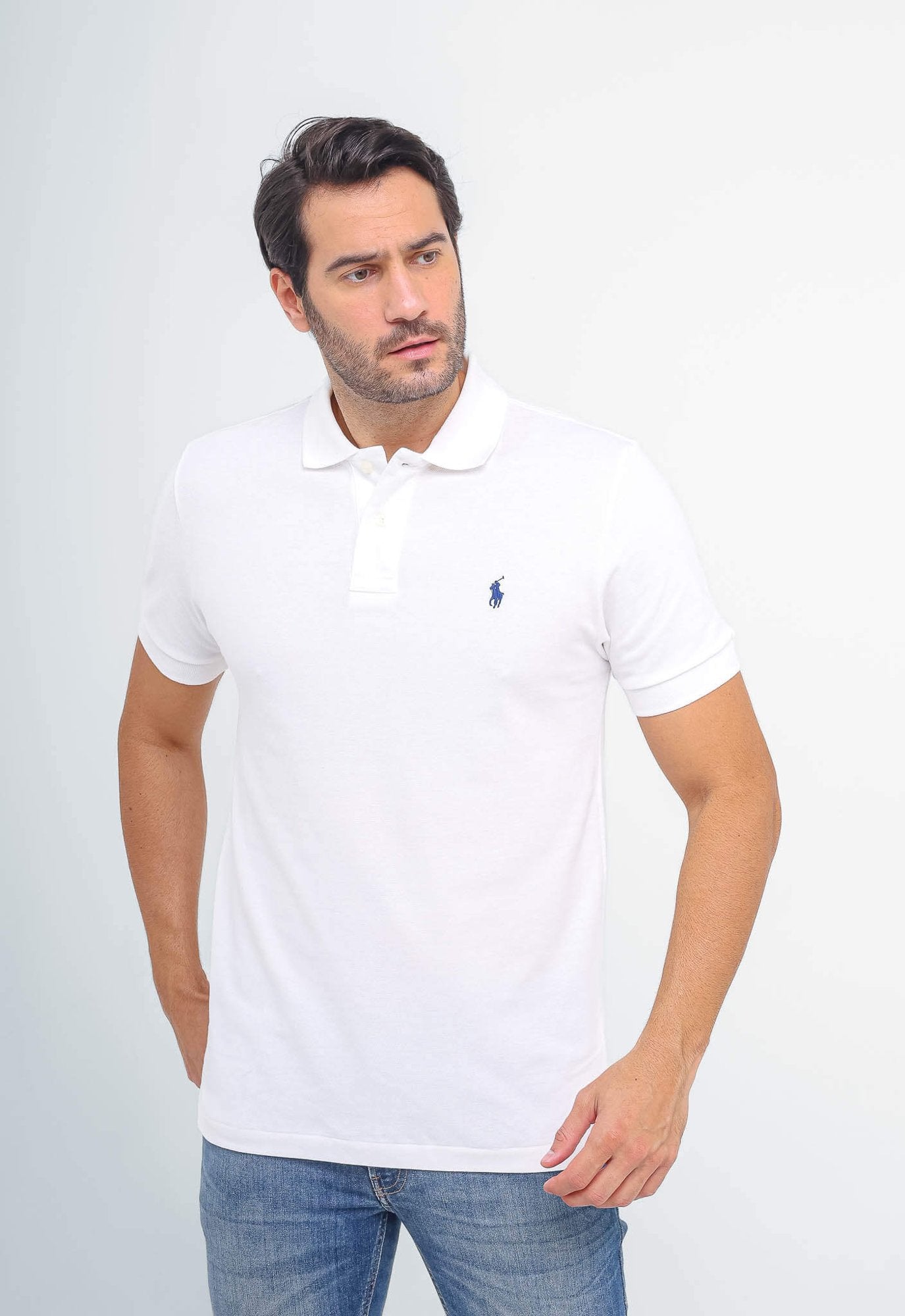 POLO RALPH LAUREN CUSTOM FIT - PONEY AZUL - BRANCO