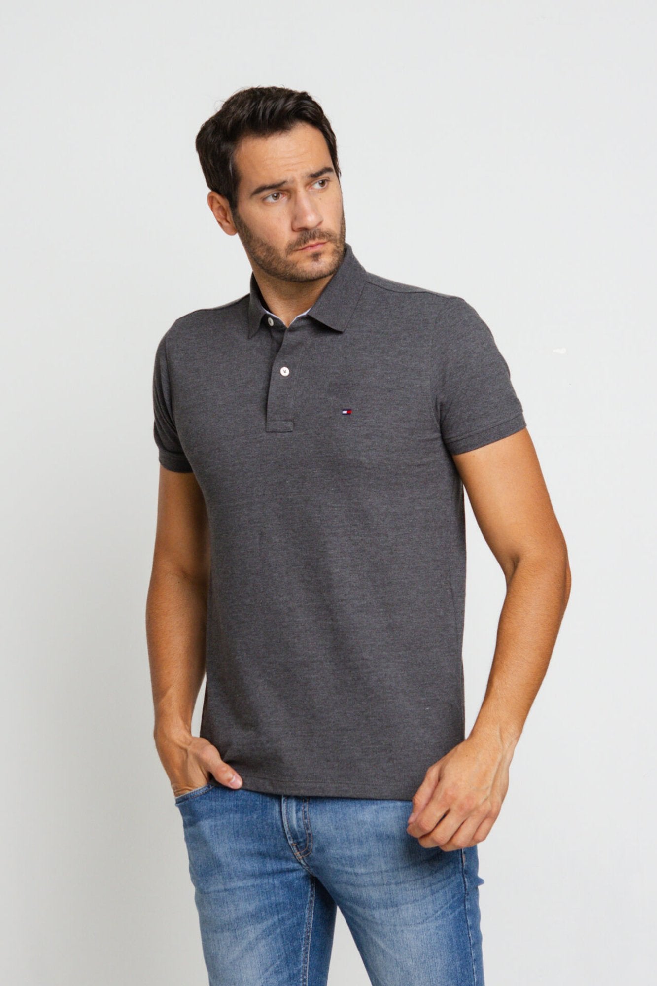 POLO TOMMY HILFIGER CUSTOM FIT - CINZA MESCLA