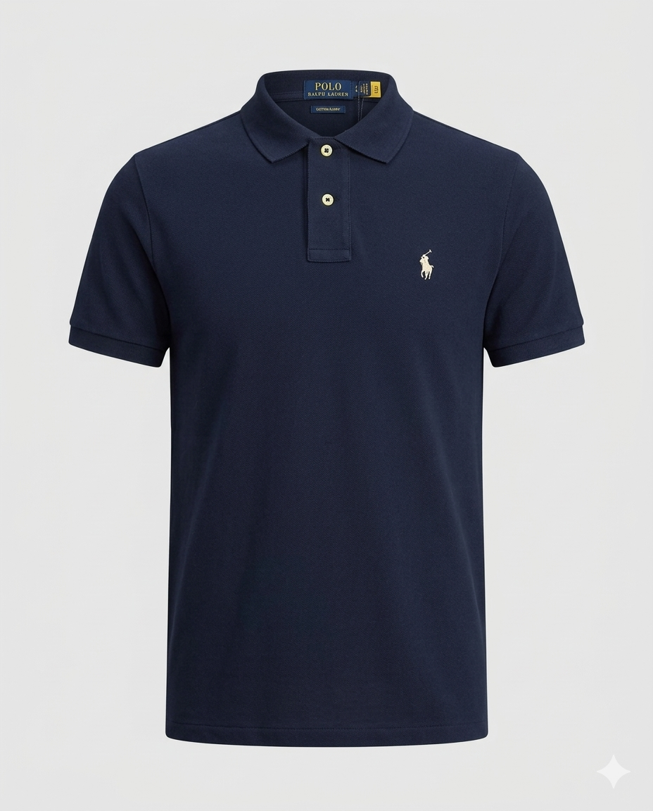 Polo Ralph Lauren Custom Fit - Poney Cinza - Azul Marinho
