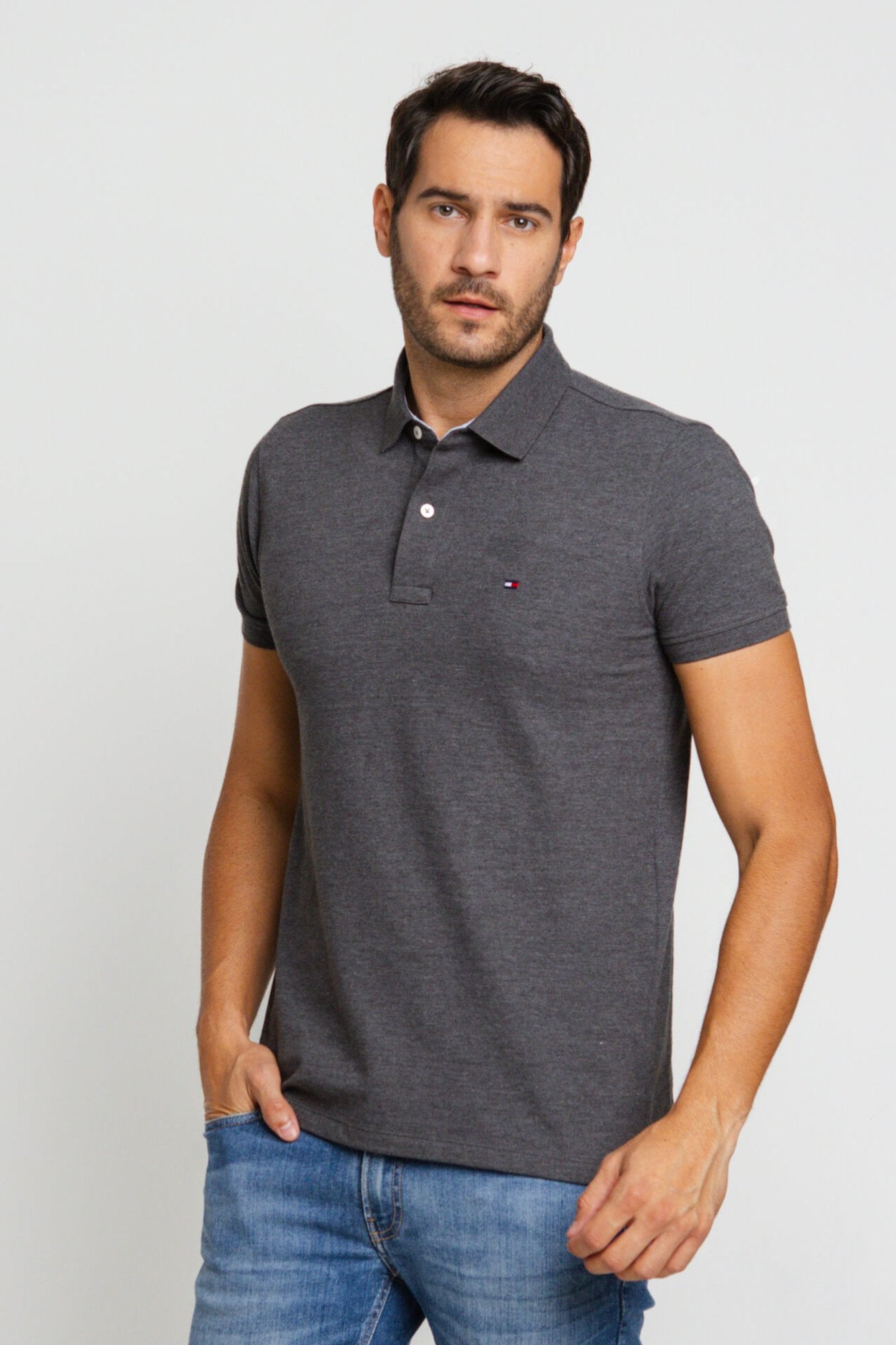 POLO TOMMY HILFIGER CUSTOM FIT - CINZA MESCLA