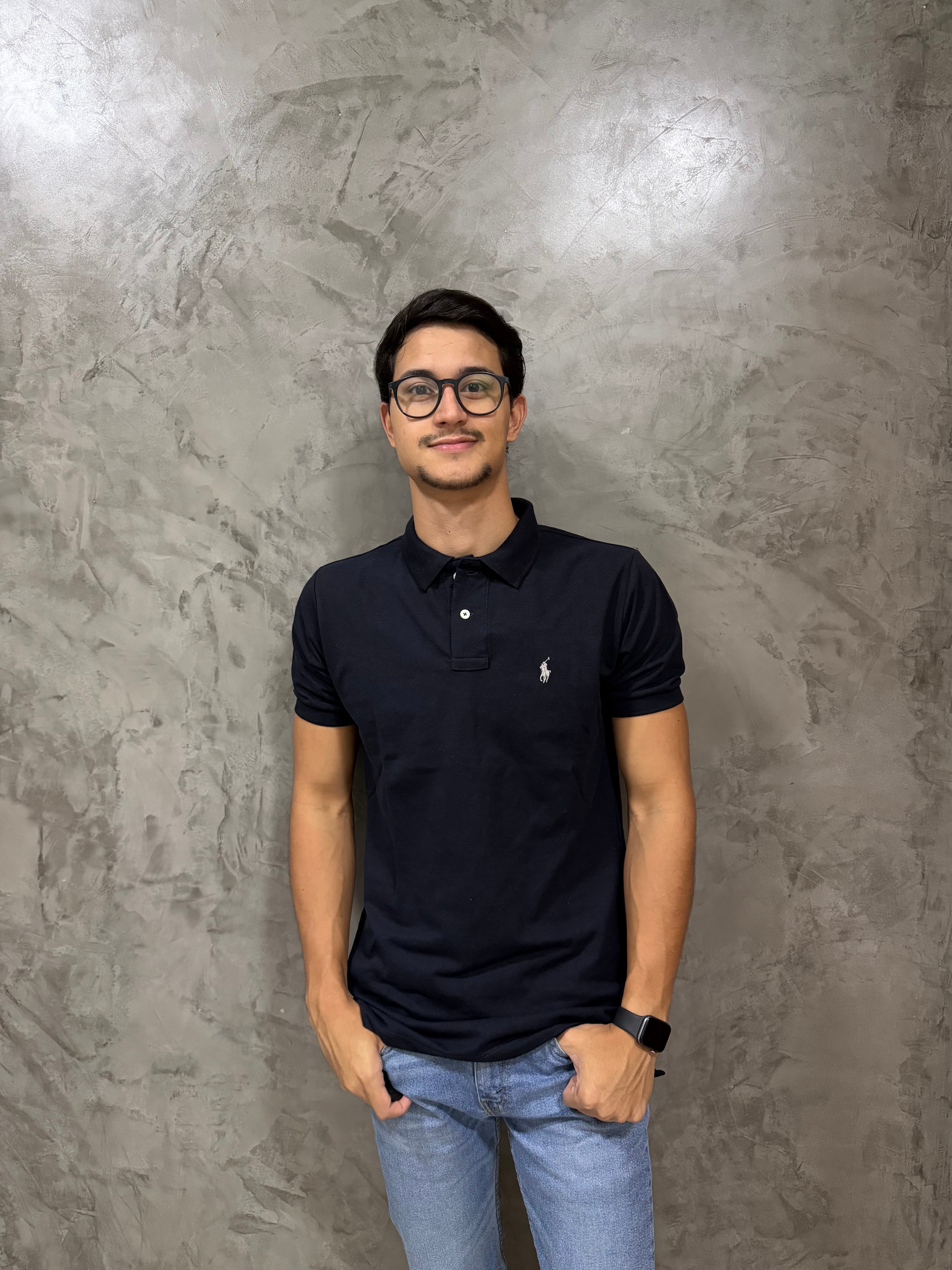 Polo Ralph Lauren Custom Fit - Poney Cinza - Azul Marinho