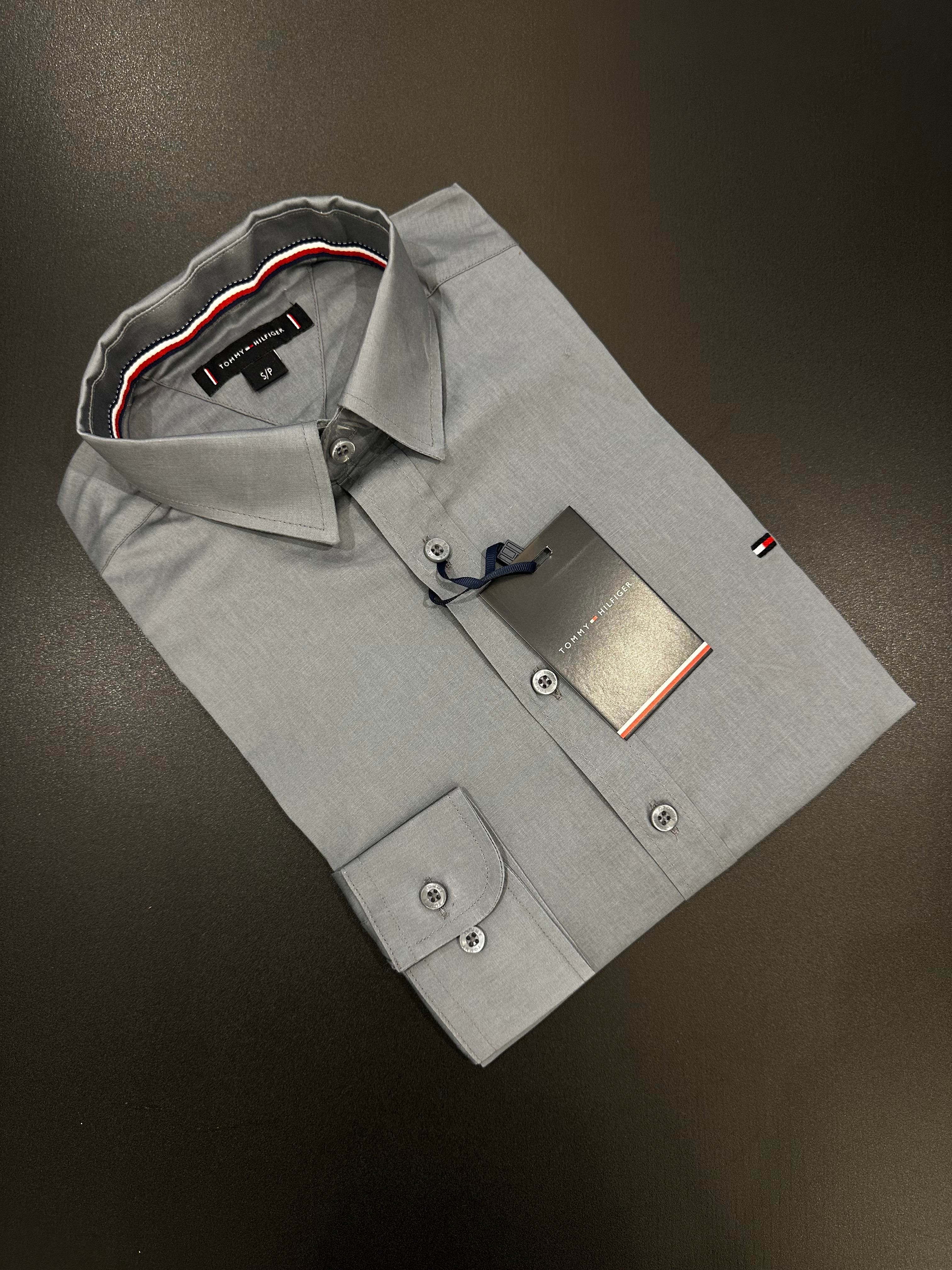 CAMISA TOMMY HILFIGER MANGA LONGA REGULAR FIT- CINZA