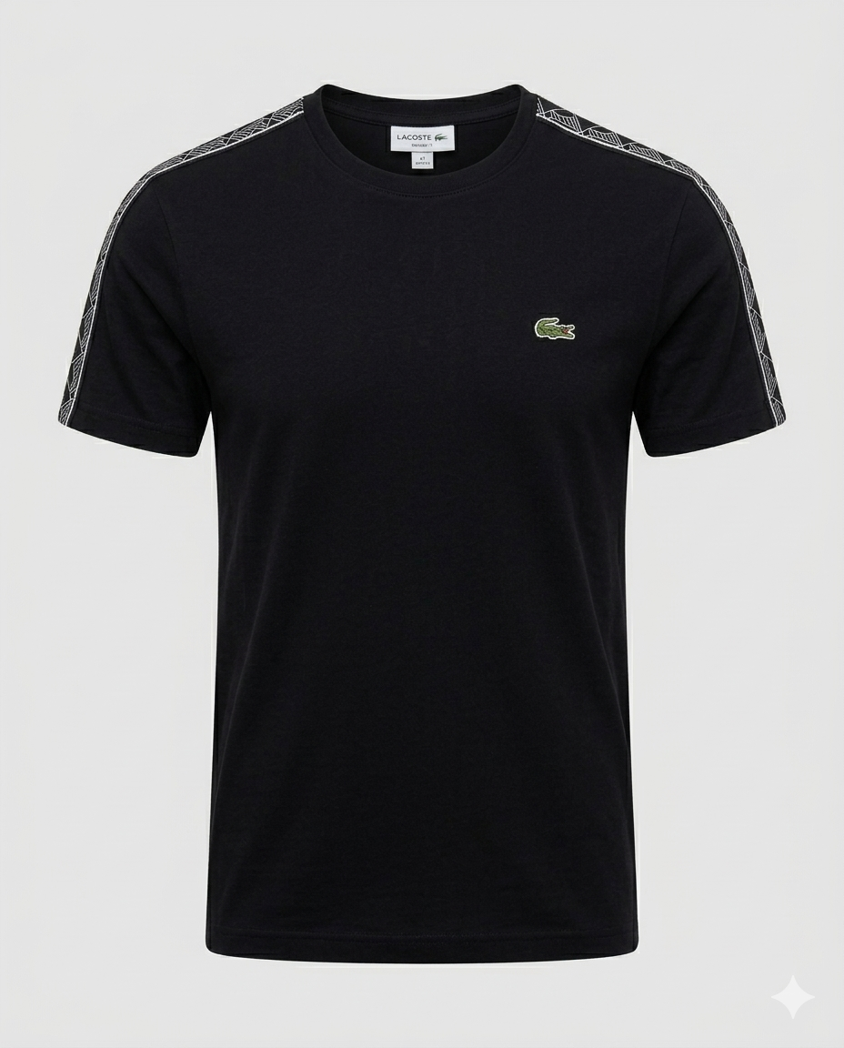 Camiseta Lacoste Detalhe Manga Peruana Pima - Preto