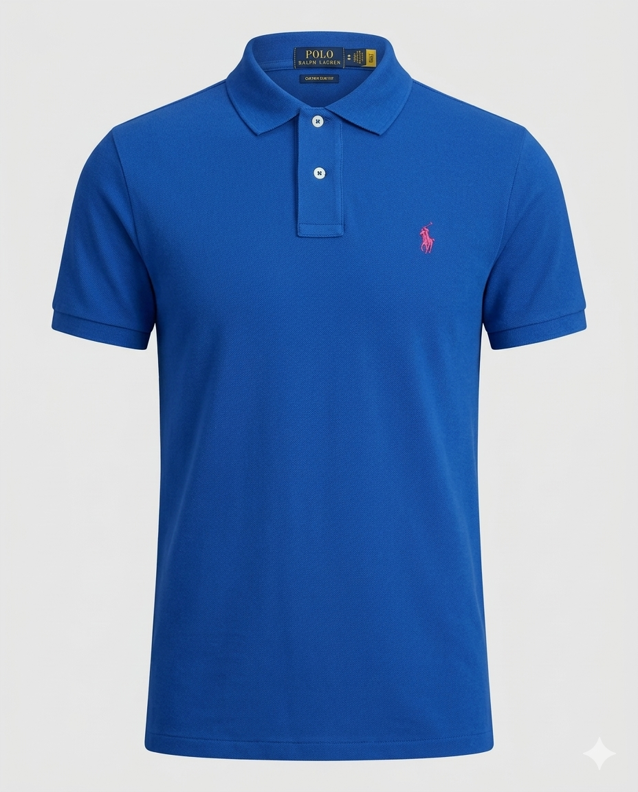 Polo Ralph Lauren Custom Fit - Poney Rosa - Azul
