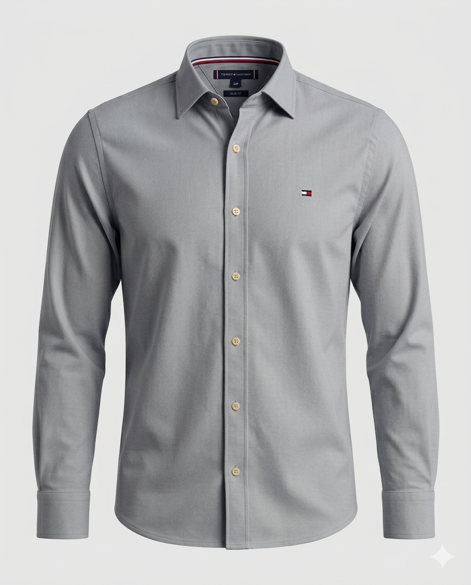 Camisa Tommy Hilfiger Manga Longa Regular Fit - Cinza