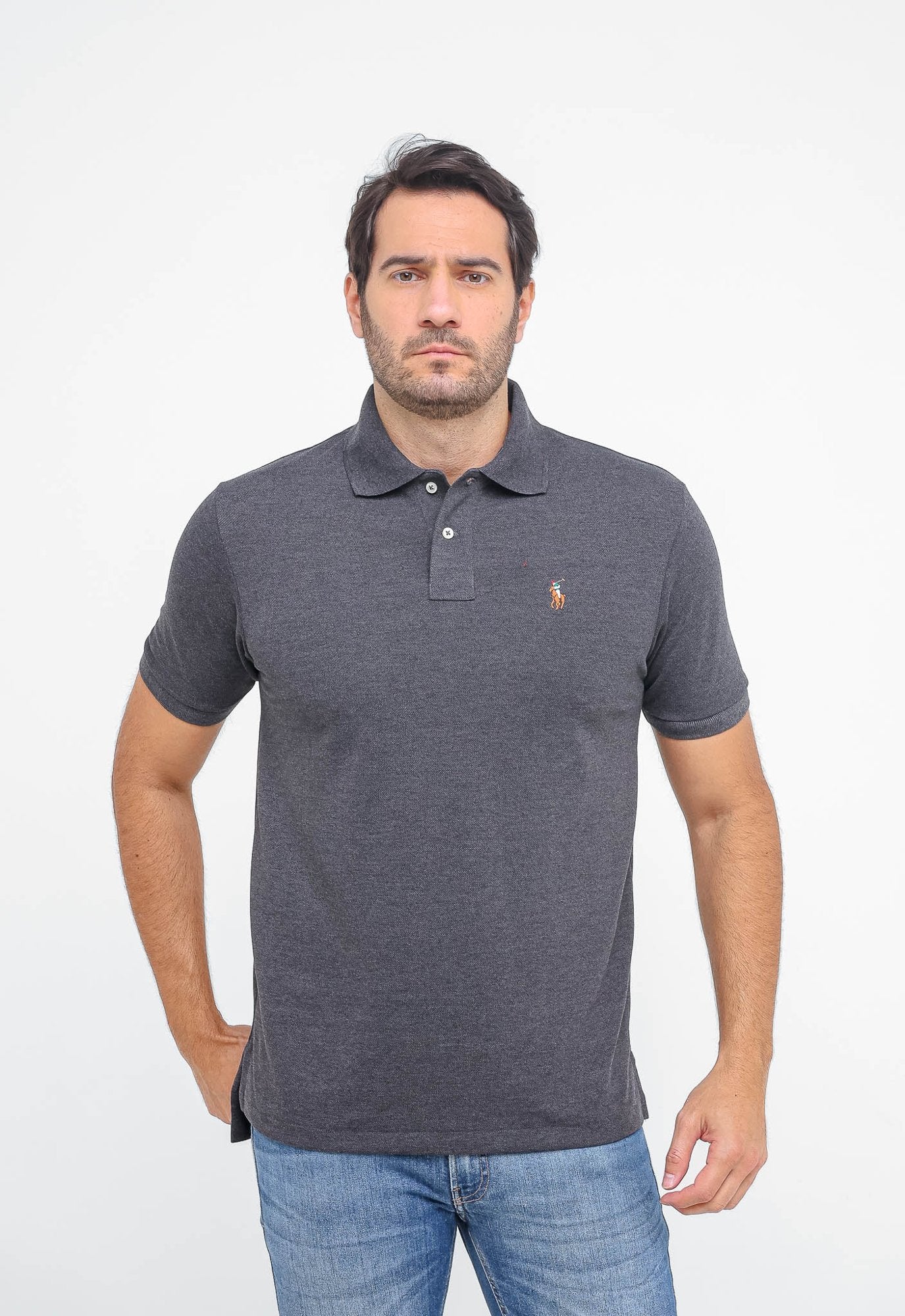 POLO RALPH LAUREN CUSTOM FIT - PONEY COLORIDO - CINZA