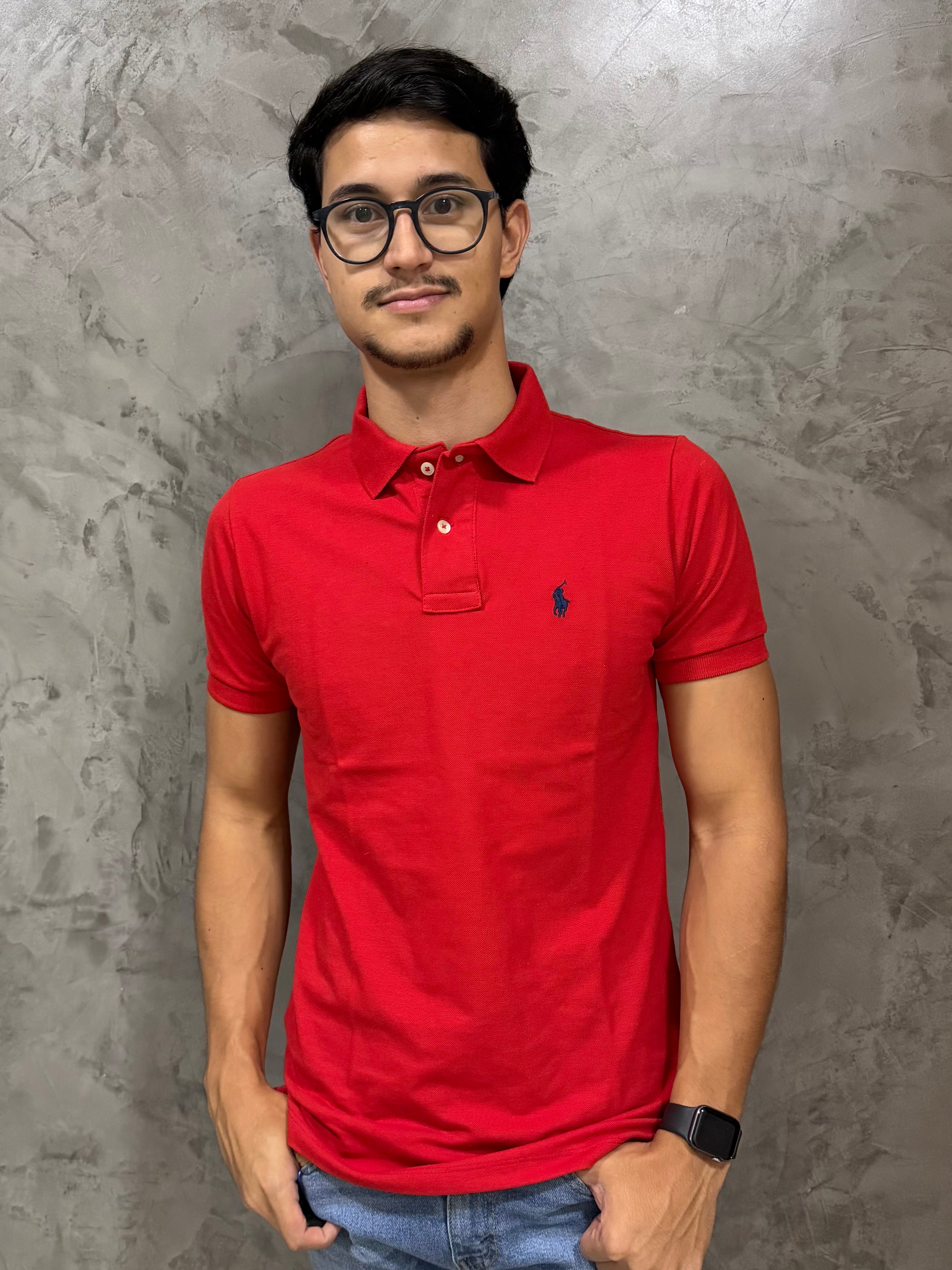 Polo Ralph Lauren Custom Fit - Poney Marinho - Vermelho