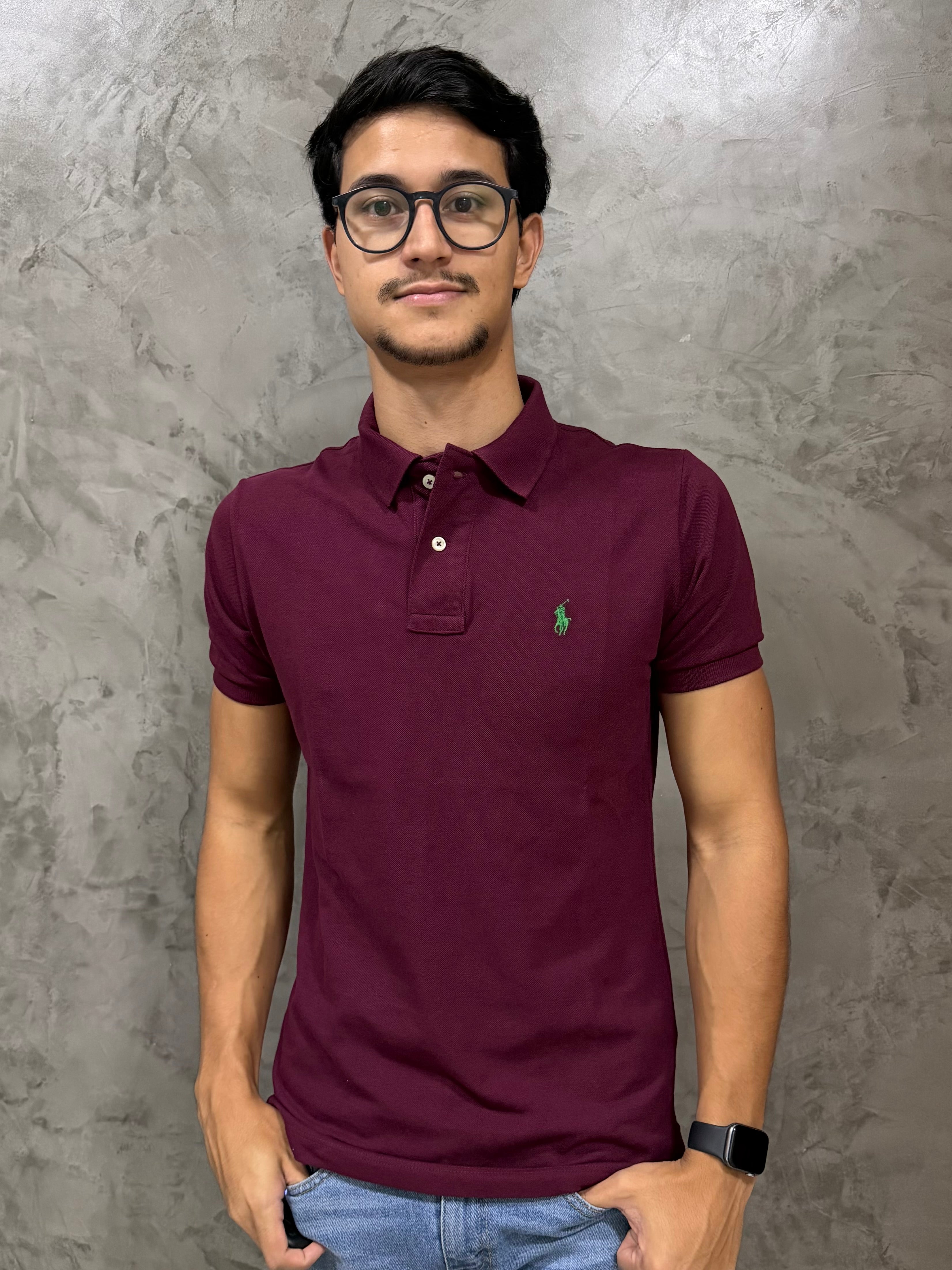 Polo Ralph Lauren Custom Fit - Poney Verde - Vinho