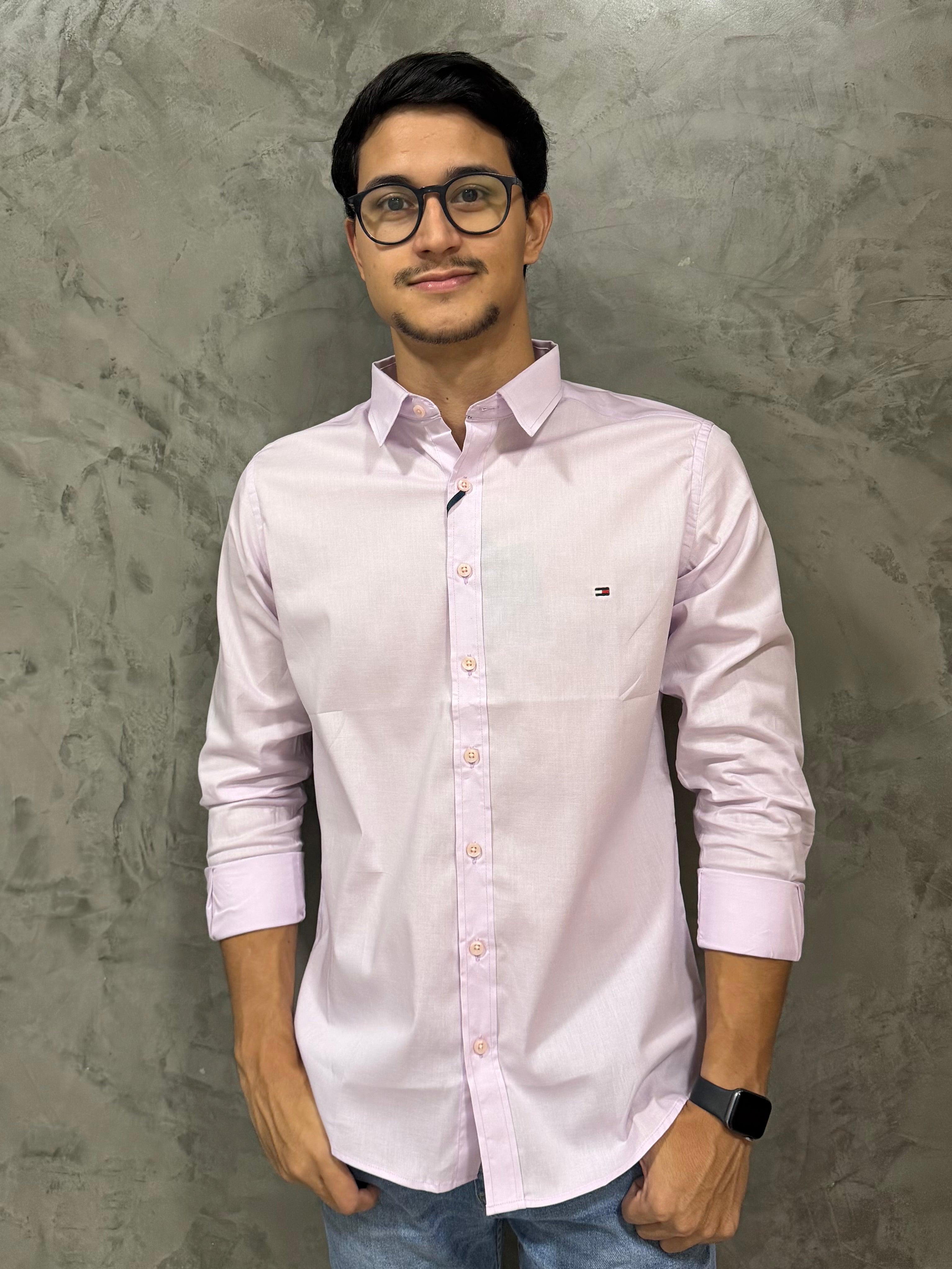 Camisa Tommy Hilfiger Manga Longa Regular Fit - Rosa