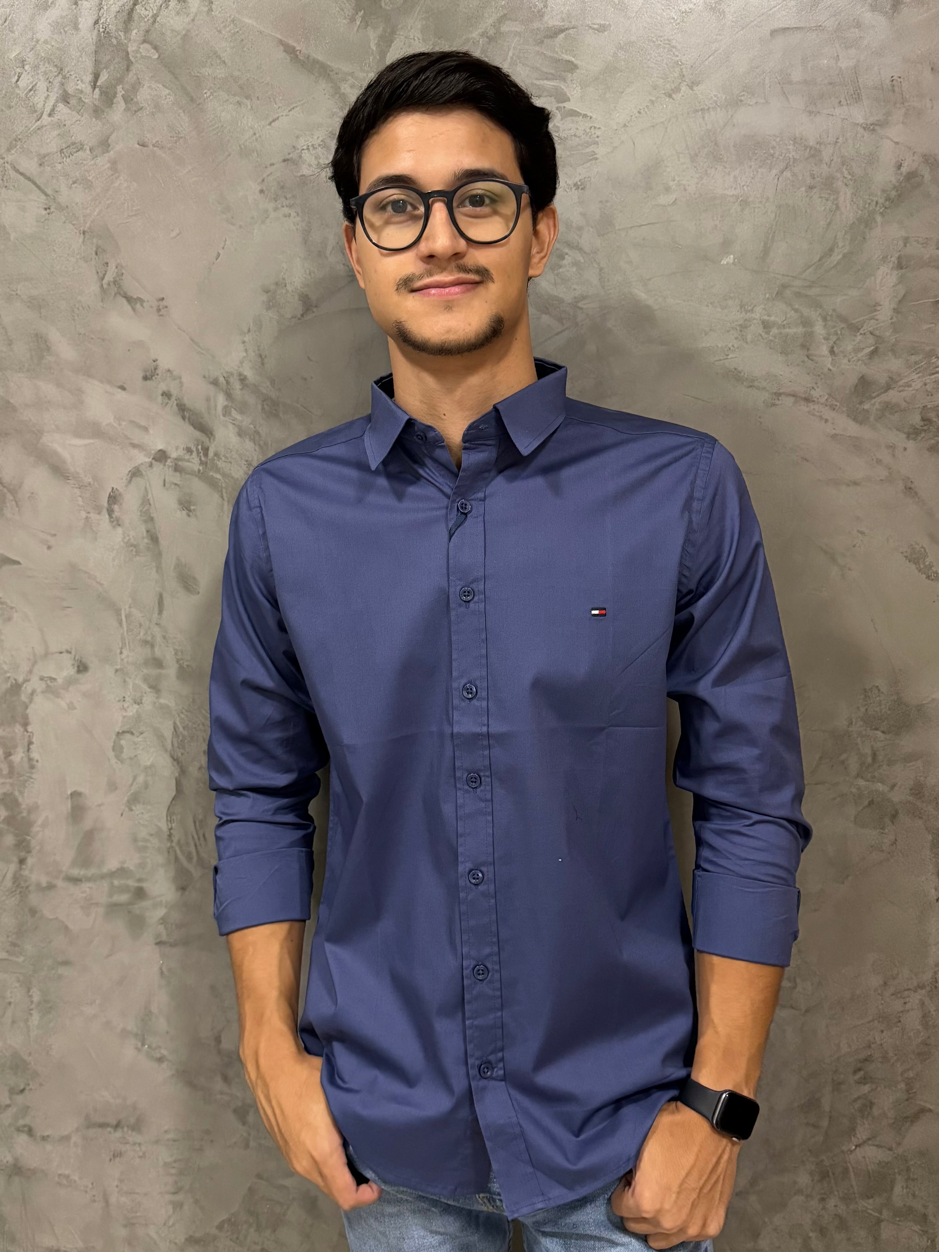 Camisa Tommy Hilfiger Manga Longa Regular Fit - Azul