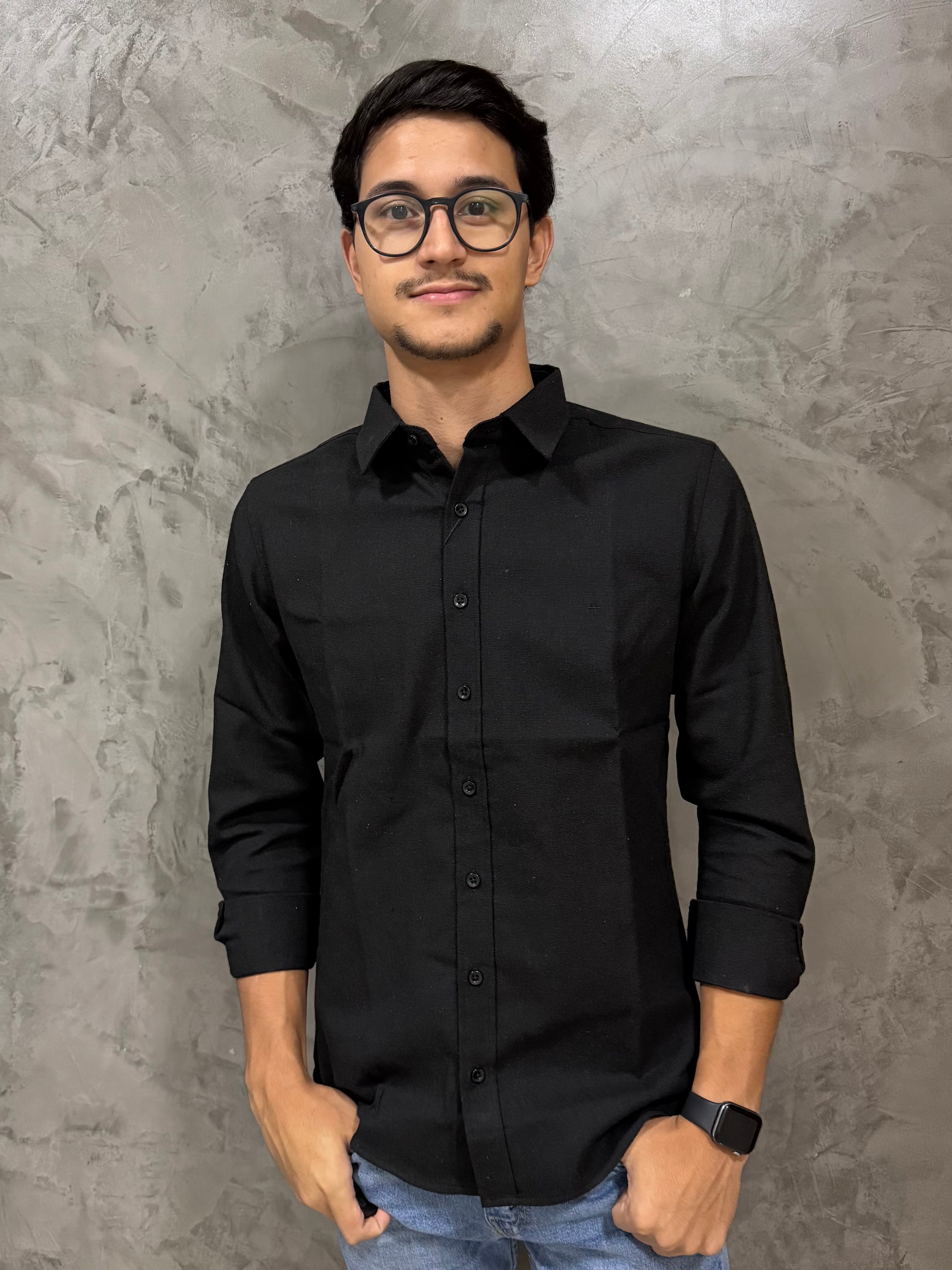 Camisa Linho Aramis Manga Longa Regular Fit - Preto